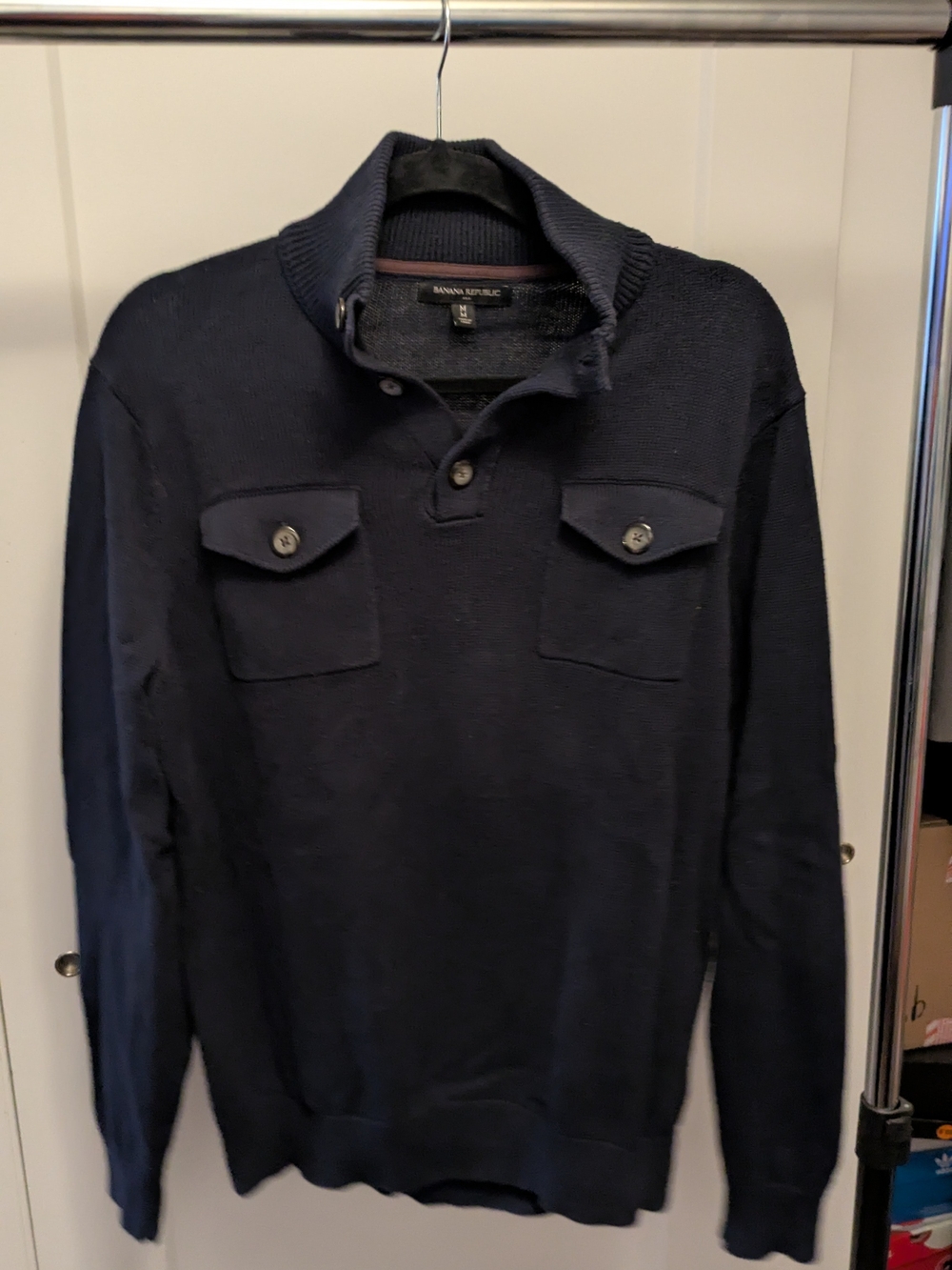 Banana Republic Men's Dark Navy Button-Pocket Pullover
